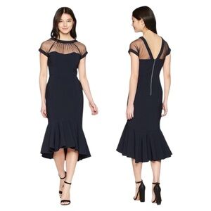 Maggy London Illusion Flounce Hem Midi Black Dress